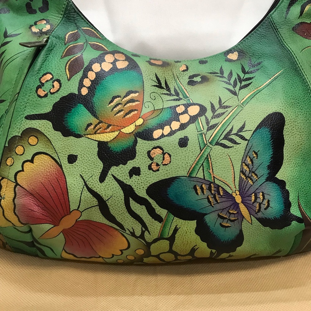 Anuschka Handpainted Butterflies Leather Shoulder Bag - Picture 5 of 13
